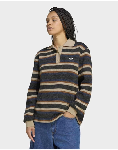 adidas Originals - STRIPE KNITTED POLO TOP Womens