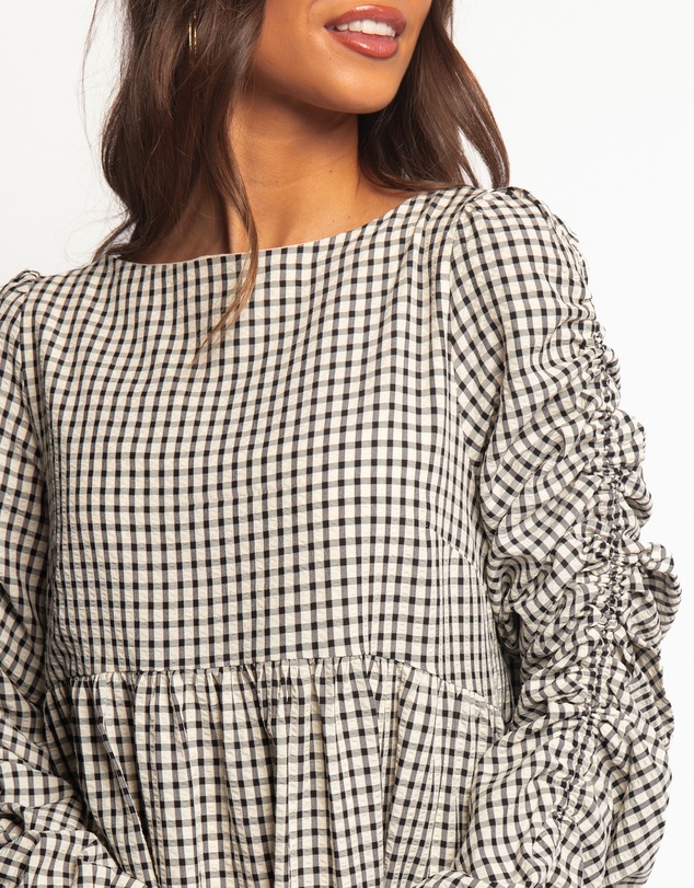 Petal & Pup - Micaela Long Sleeve Mini Dress - Black Gingham