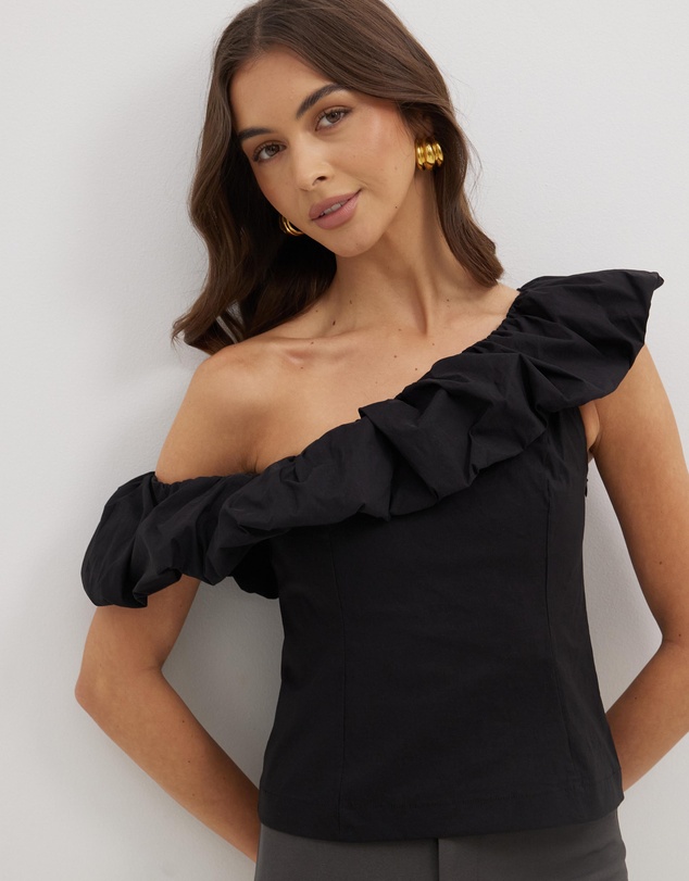 Dazie - Darling Delight One Shoulder Ruffle Top