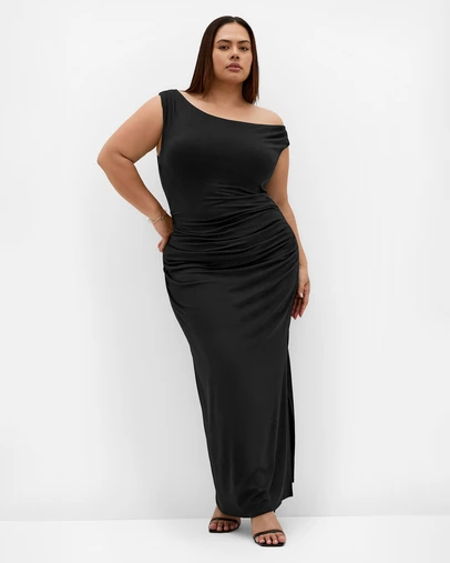 City Chic - Plus size Ella Off Shoulder Side Split Dress - black