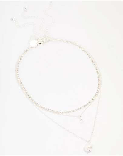 Lovisa - Silver Plated Cupchain Pear & Pearl Necklace