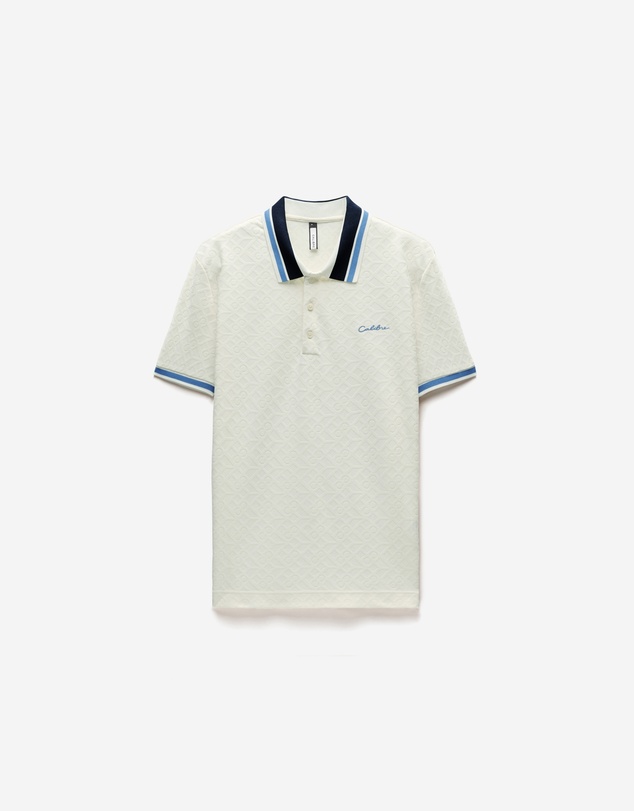 Calibre - Striped Trim Monogram Polo Cream