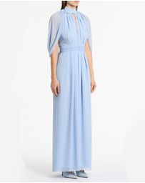 Carla Zampatti - Powder Blue Georgette Halter Cape Gown