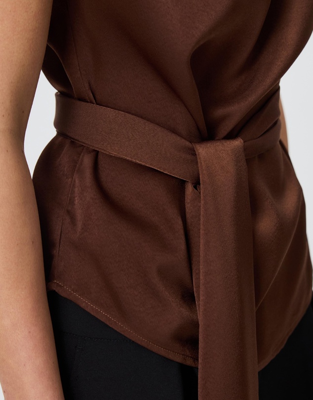 Tussah - Violet Drape Tie Detail Satin Top
