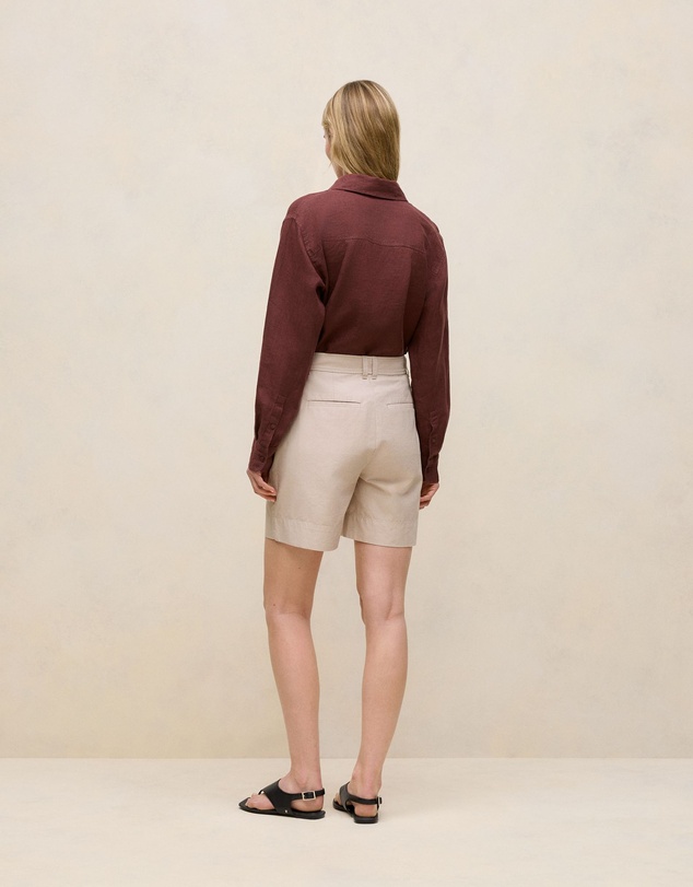 Trenery - Yarn Dyed Stretch Cotton Tailored Short in Flax
