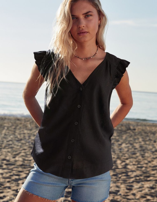 NEXT - Linen Blend Ruffle Sleeve Top
