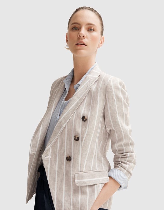 Trenery - Linen Yarn Dyed Stripe Double Breasted Blazer