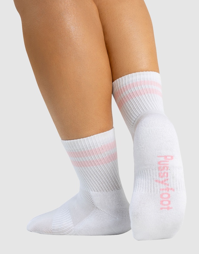 Pussyfoot - 6 Pack Unisex Striped Sport Quarter Crew Socks Bamboo Blend & Arch Support