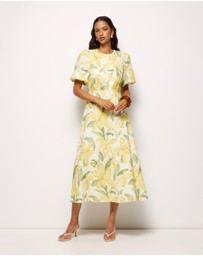 AERE - Clea Linen Puff Sleeve Midi Dress