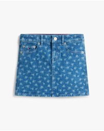 Tommy Hilfiger - Floral Print Flag Embroidery Denim Skirt - Kids