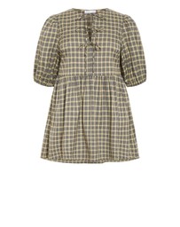 City Chic - Plus size Check Tie Mini Dress - butter