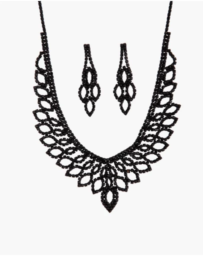 Lovisa - Black Decorative Cup Chain Earrings Necklace Set