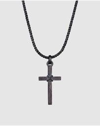 Kuzzoi - ICONIC EXCLUSIVE - Necklace Men Cross Flat Cord 925 Sterling Silver Gold Plated Oxidized