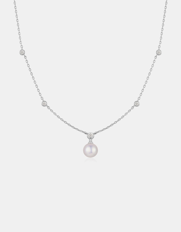 Ania Haie - Silver Bezel-Set Station Necklace with Shell Pearl Pendant