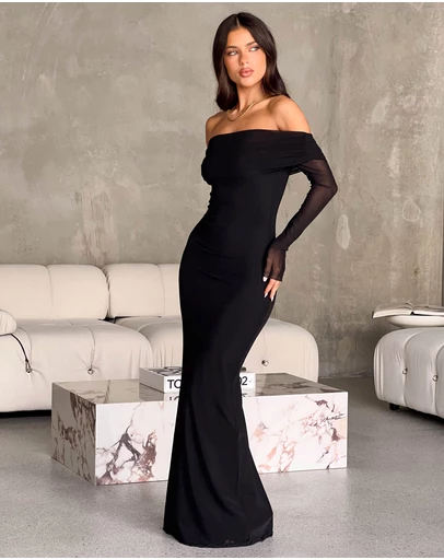 Beginning Boutique - Coraline Black Long Sleeve Maxi Dress