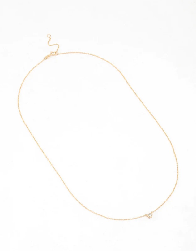 Lovisa - Gold Plated Sterling Silver Round Cubic Zirconia Dainty Necklace