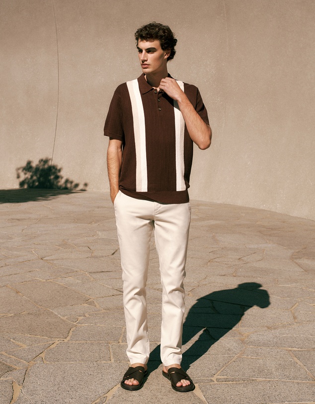 Trenery - Cotton Linen Graphic Knit Polo in Espresso