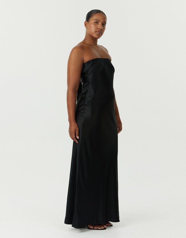 Third Form - Satin Tie Back Strapless Maxi Dress