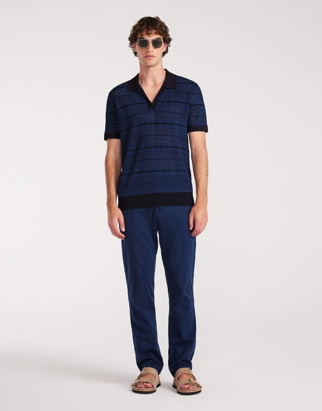 Calibre - Camp Collar Striped Polo Delft Blue