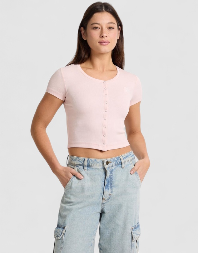GUESS Jeans - GUESS JEANS Short Sleeve Snap Embroidered Slim Top