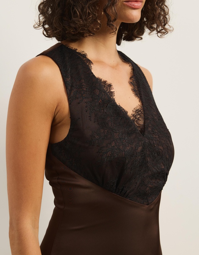 Atmos&Here - Gia Satin Midi Dress With Lace Detail
