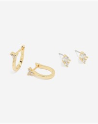 Lovisa - Gold Plated Cubic Zirconia Dainty Chain & Mixed Earrings 5-Pack
