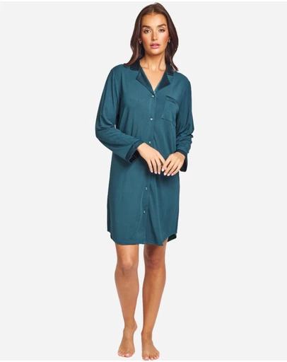 Love and Lustre - Modal Silk Trim Long Sleeve NightShirt