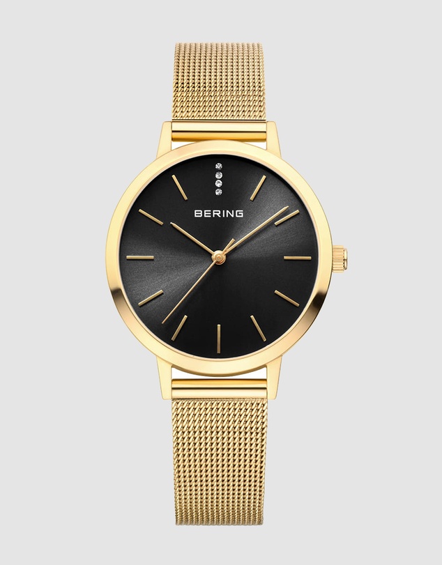 Bering - Bering Classic Ladies 34mm Round Gold Case Gold Mesh Strap Watch