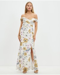Pink Ruby - Night Flower Off Shoulder Maxi Dress