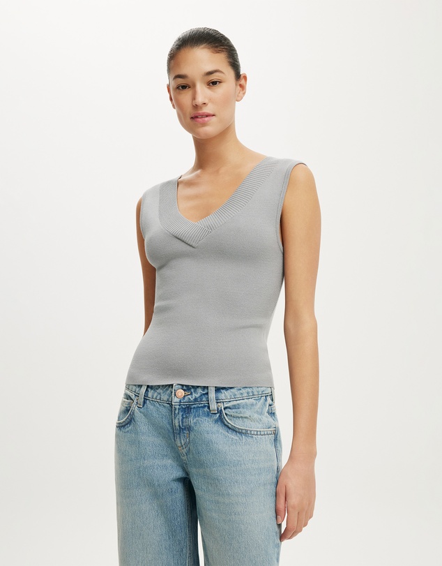 Cotton On - Double Knit V Neck Tank