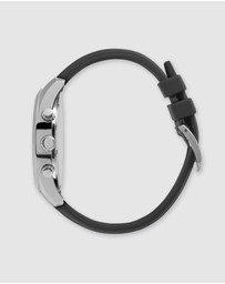 Maxum - Lansdowne Multifunction Chrono Silver Tone Case, Black Dial & Black Silicone Band