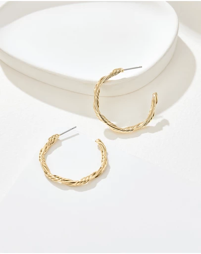 Mestige - Solar Twist Hoops 30mm - 18K Gold Plated