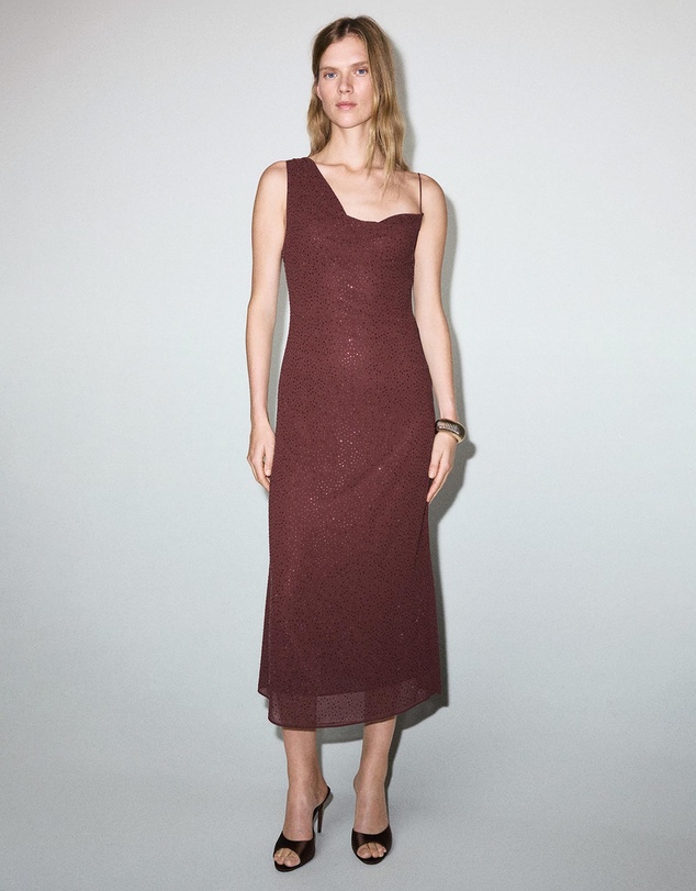 M.N.G - Asymmetrical Rhinestone Dress