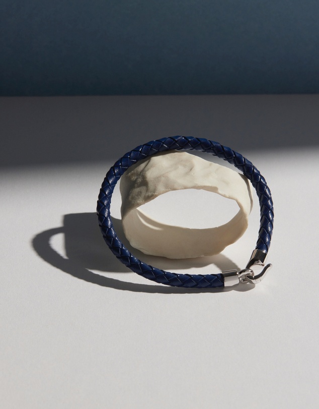 Najo - Mariner Navy Leather & Steel Bracelet (21cm)