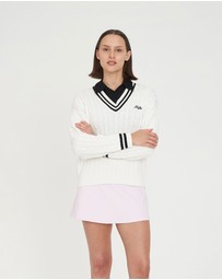 Huffer - Women's V-Neck Cable Knit Sweater