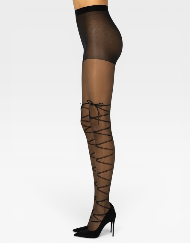 High Heel Jungle - Satin Bow Lace Up Tights
