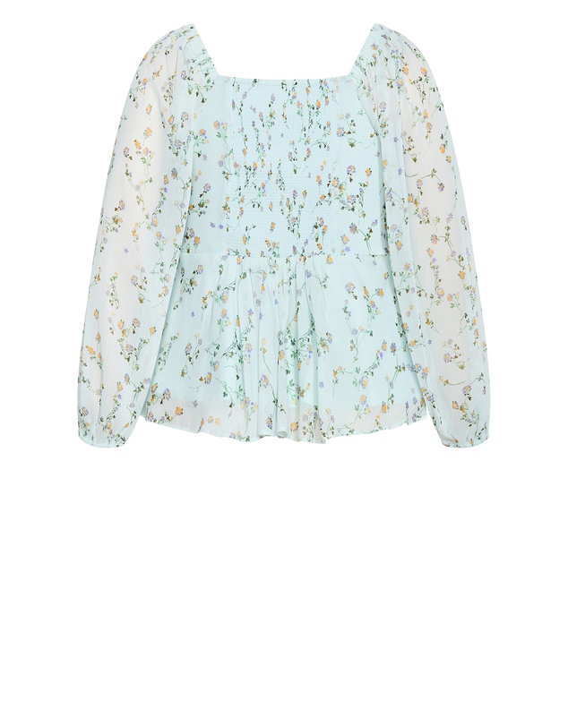 City Chic - Plus size Ruffle Ditsy Print Top - cool mint