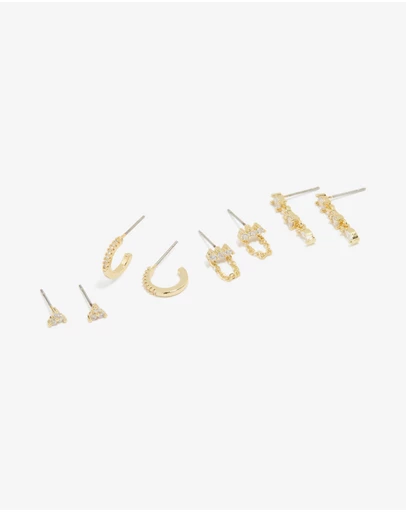 Lovisa - Gold Plated Brass Cubic Zirconia Chain & Stud Earrings 4-Pack