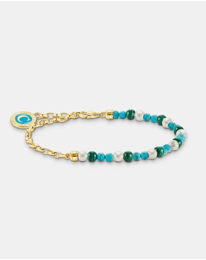 THOMAS SABO - Member Charm Bracelet with Pearls, Malachite and Charmista Disc Gold Plated