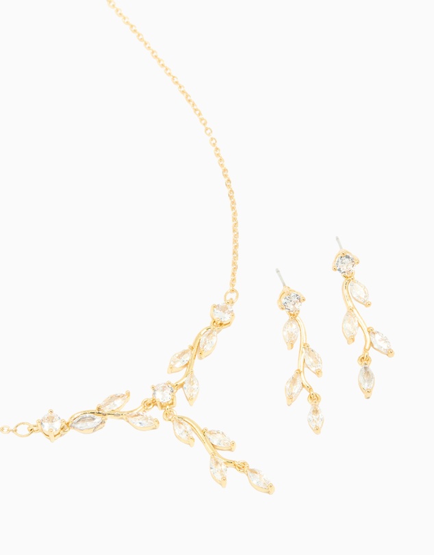 Lovisa - Gold Plated Cubic Zirconia Vine Drop Earrings & Necklace Set