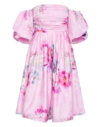 City Chic - Plus size Rosalee Garden Print Puff Sleeve Midi Dress - pink