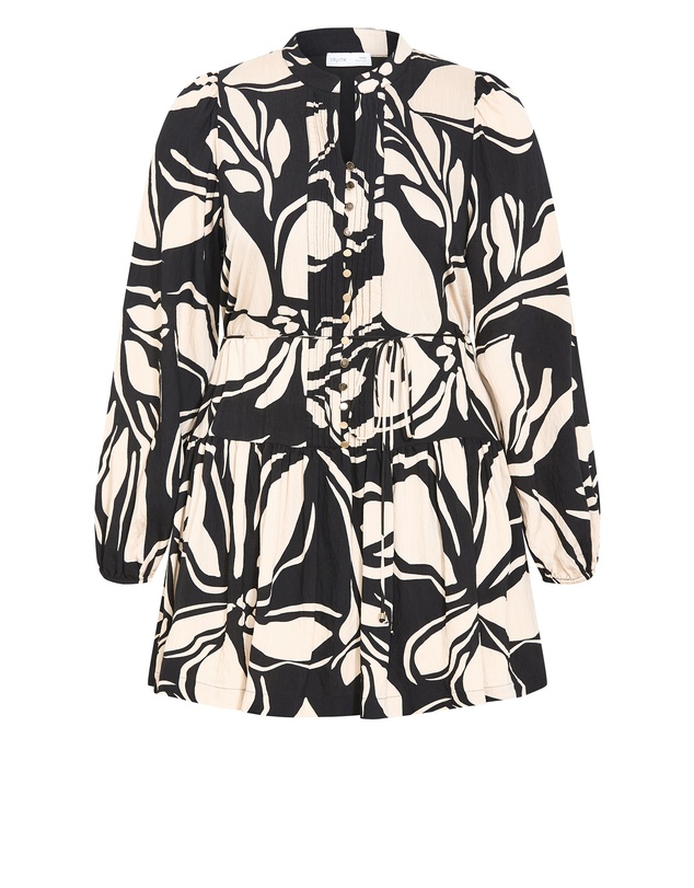 City Chic - Plus size Kinsley Mono Print Mini Dress - bone