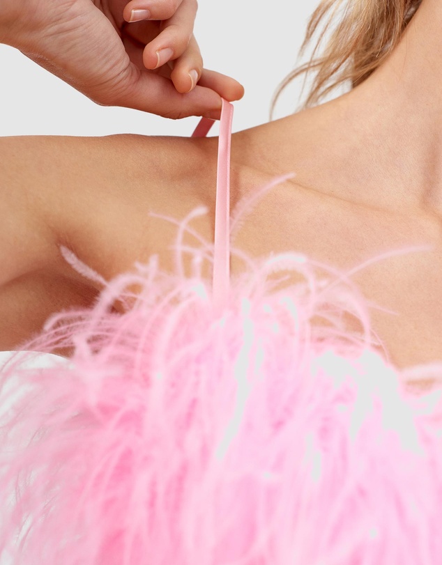 Sleeper - Boheme Mini Slip Dress With Feathers In Pink