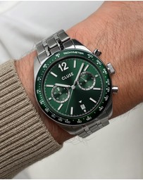 Cluse - Aravis Dual Timer Steel, Green, Silver Colour