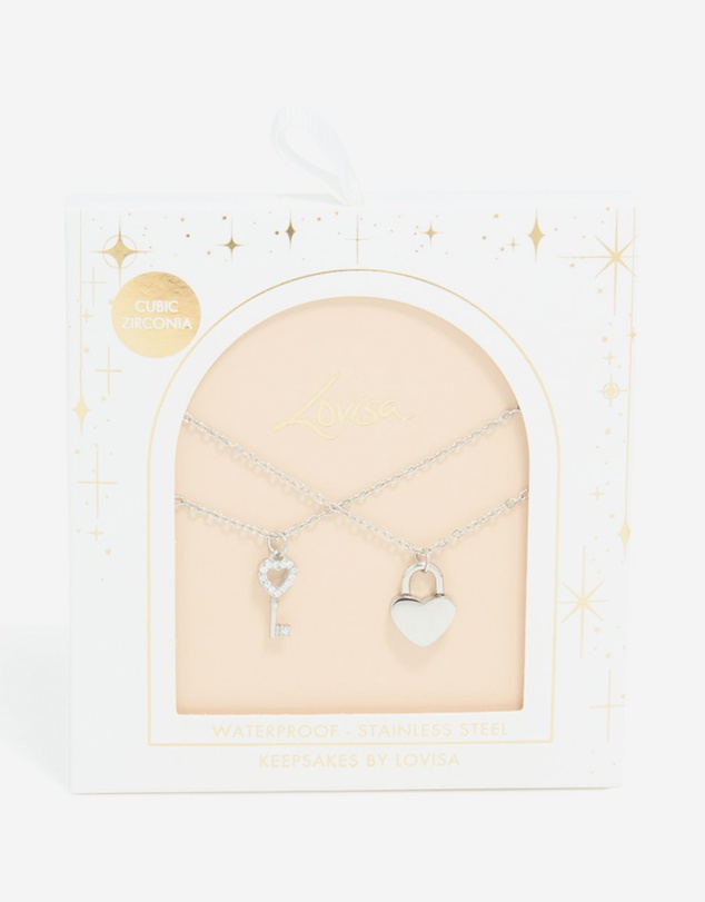 Lovisa - Waterproof Stainless Steel Key & Heart Lock Layered Necklace