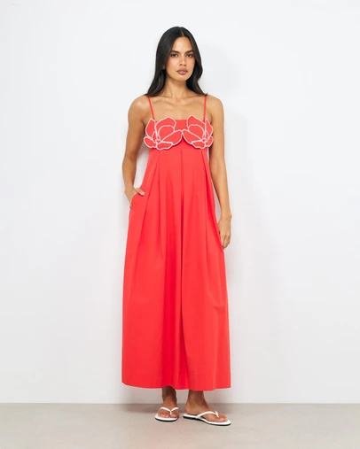 AERE - Loa Embroidered Flower Midi Dress