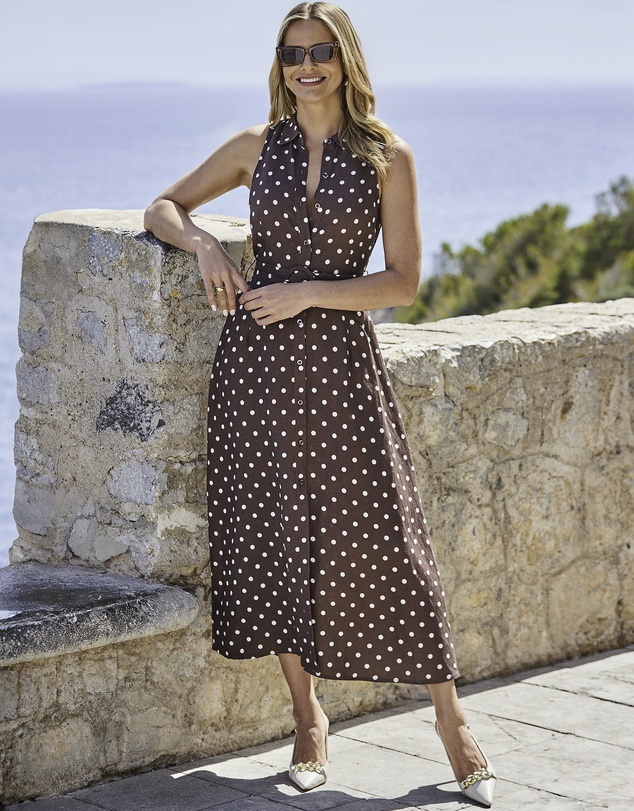 Sosandar - Spot Print Linen Blend Midi Shirt Dress