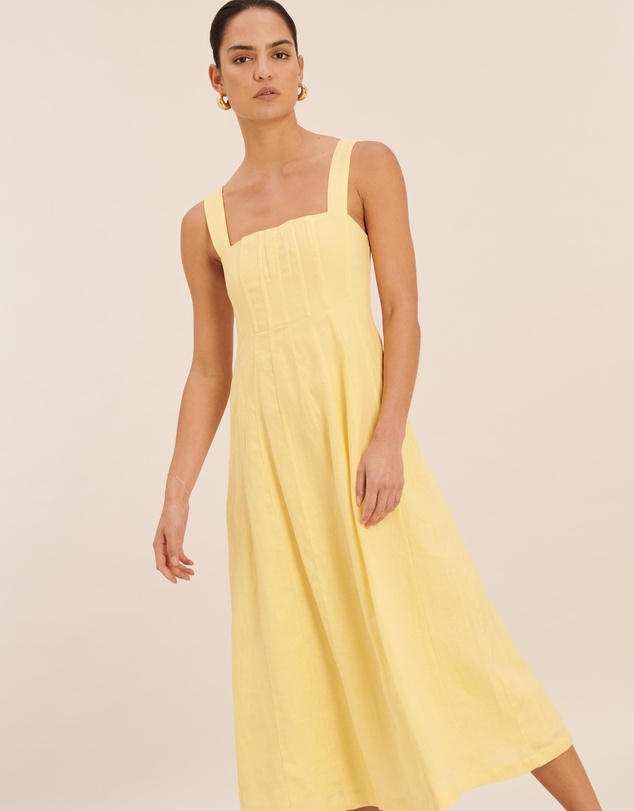 AERE - Pasey Linen Seamed Detail Midi Dress