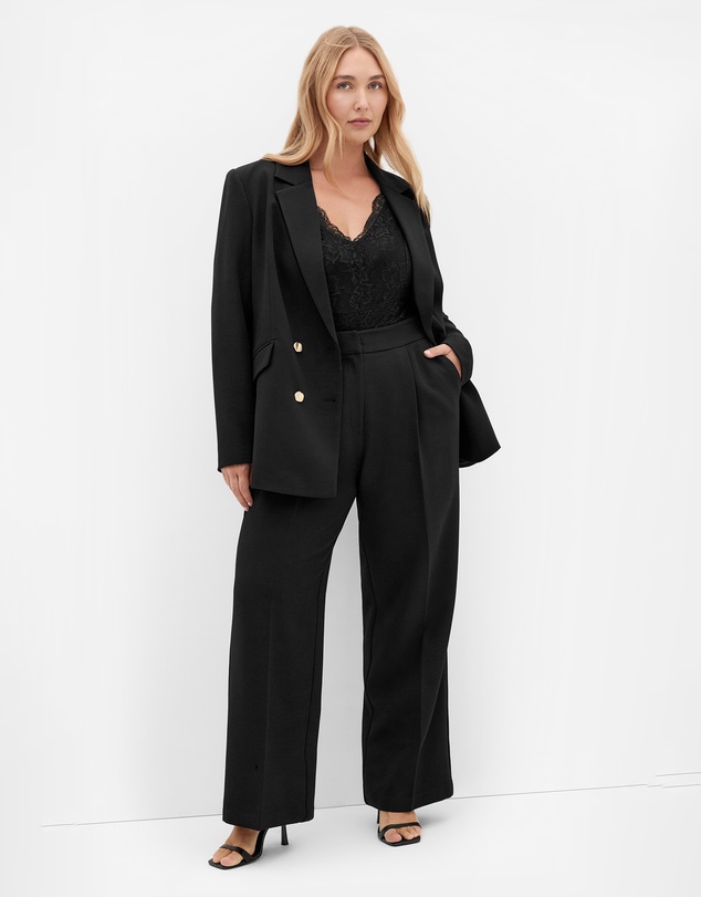 City Chic - Plus size Ella Double Breasted Relaxed Blazer - black