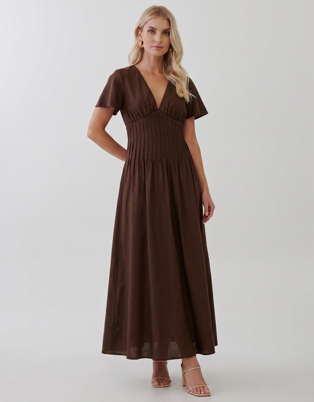 Tussah - Maysen Linen Blend Pintuck Midi Dress